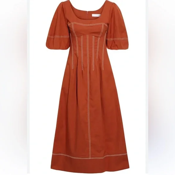 SIMKHAI Lena Puff-Sleeve Midi Dress Size 4 - Picture 3 of 13